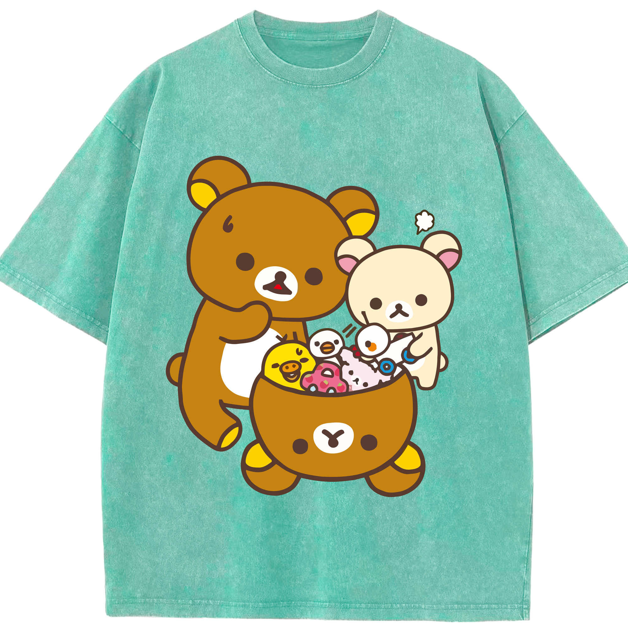 （画像用） リラックマ リラックマ キイロイトリ Rilakkuma Korilakkuma Kiiroitori 綿100% ヴィンテージ風 半袖Tシャツ（フロントプリント）